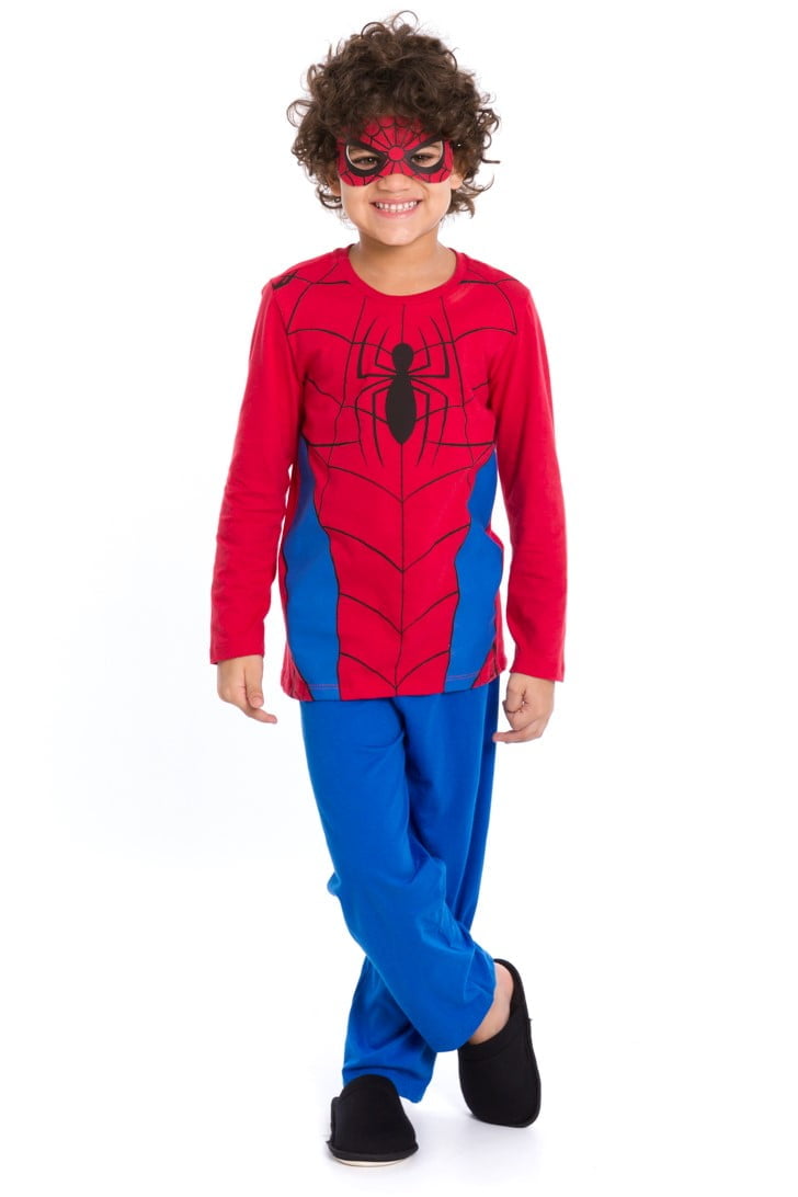 PIJAMA INFANTIL MENINO LONGO HOMEM ARANHA ACOMPANHA MÁSCARA