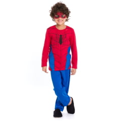 PIJAMA INFANTIL MENINO LONGO HOMEM ARANHA ACOMPANHA MÁSCARA