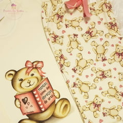 PIJAMA INFANTIL MENINA EM MOLETINHO FLANELADO URSO TEDDY 