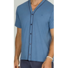 PIJAMA MASCULINO CURTO COM ABERTURA FRONTAL  TIAGO - AZUL